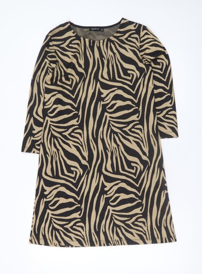 Stradivarius Women’s Beige Zebra Print Shift Knit Dress Size 8
