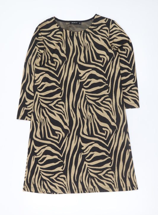 Stradivarius Women’s Beige Zebra Print Shift Knit Dress Size 8