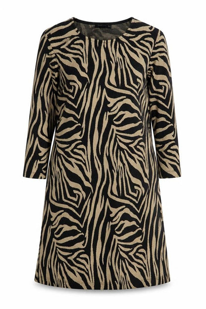 Stradivarius Women’s Beige Zebra Print Shift Knit Dress Size 8