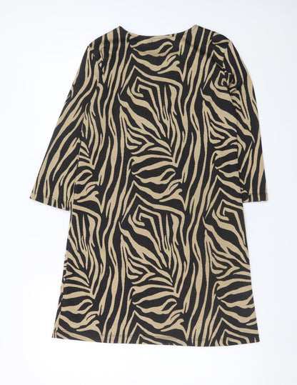 Stradivarius Women’s Beige Zebra Print Shift Knit Dress Size 8