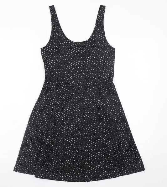 H&M Women Black Polka Dot A-Line Scoop Neck Dress Size 10