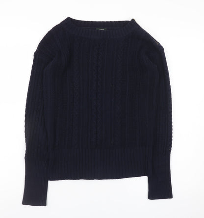 J.Crew Womens Navy Cotton Cable-Knit Jumper XS Crew Neck Long Sleeve