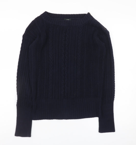 J.Crew Womens Navy Cotton Cable-Knit Jumper XS Crew Neck Long Sleeve