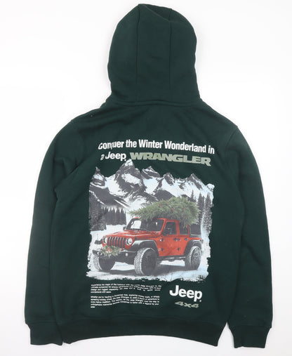 Jeep Mens Green XS Pullover Hoodie with Winter Graphic Print