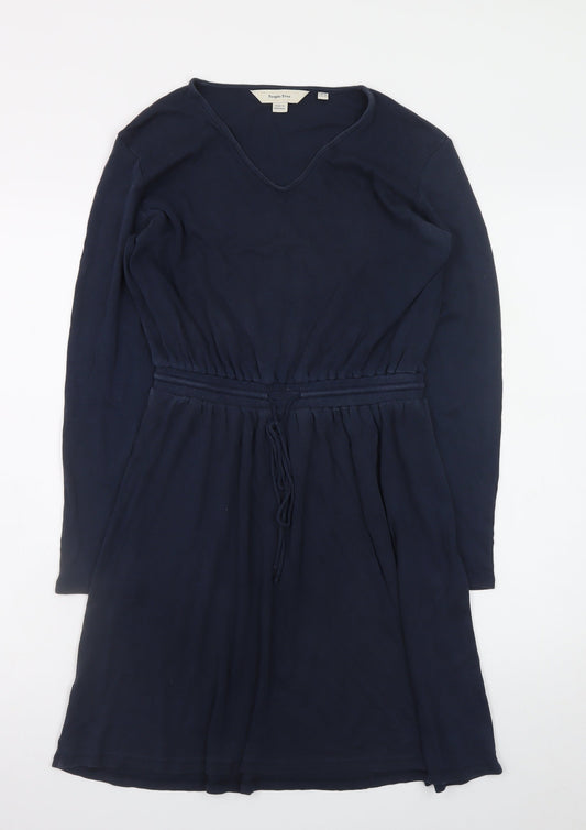 People Tree Women Blue Size 10 Fit & Flare Long Sleeve Cotton Dress