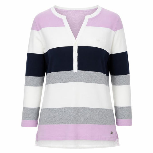 Maine New England Women’s Multicoloured Stripe Cotton Henley Top Size 14