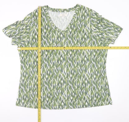 Julipa Womens Green Geometric V-Neck Short Sleeve Jersey T-Shirt Size 20