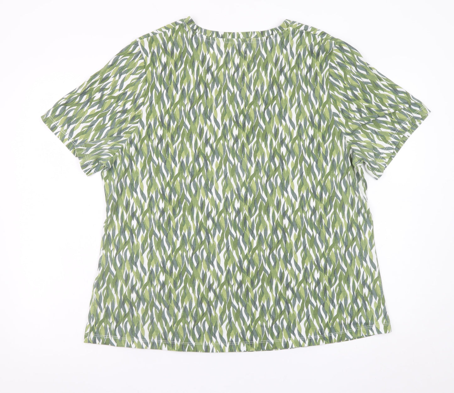 Julipa Womens Green Geometric V-Neck Short Sleeve Jersey T-Shirt Size 20
