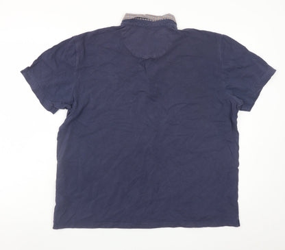 Next Men's Blue Check Collar Polo Shirt XL Cotton Casual