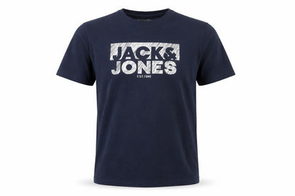 Jack & Jones Men Blue Regular Fit Logo Cotton T-Shirt L