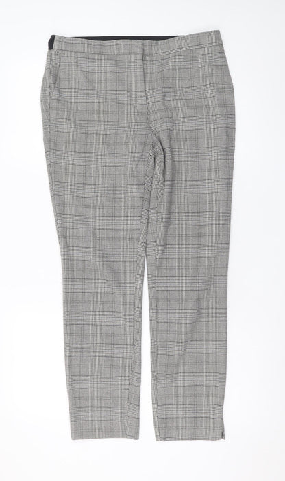 Zara Womens Grey Check Slim Trousers Size L Plaid Workwear