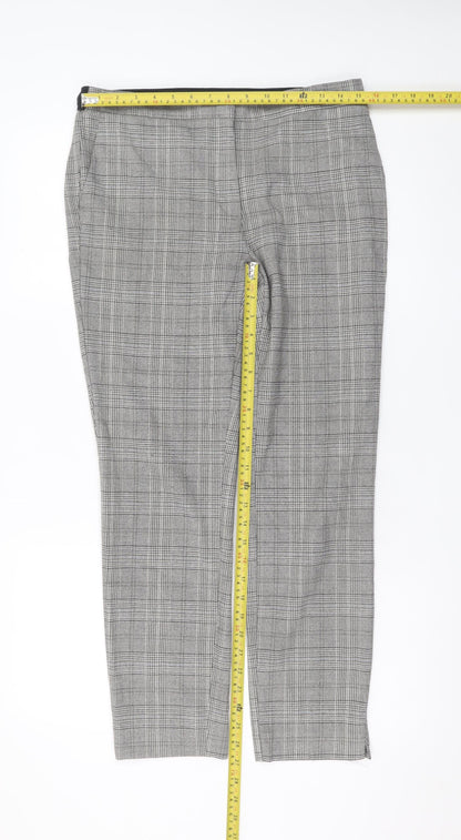 Zara Womens Grey Check Slim Trousers Size L Plaid Workwear