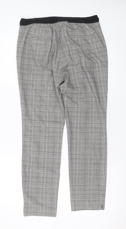 Zara Womens Grey Check Slim Trousers Size L Plaid Workwear