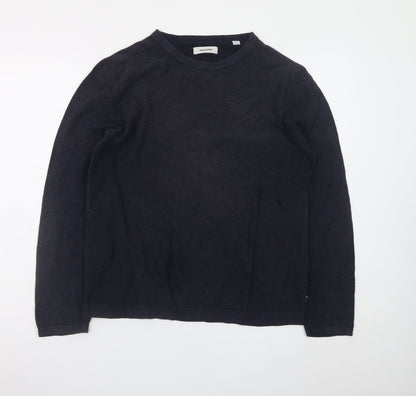 Jack & Jones Men's Black Cotton Crew Neck Pullover Jumper Size L