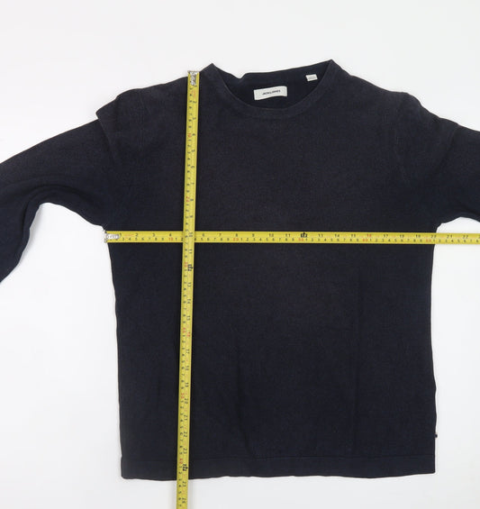 Jack & Jones Men's Black Cotton Crew Neck Pullover Jumper Size L