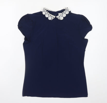 Savida Women’s Blue Collared Crochet Blouse Size 10