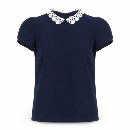 Savida Women’s Blue Collared Crochet Blouse Size 10