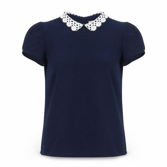 Savida Women’s Blue Collared Crochet Blouse Size 10
