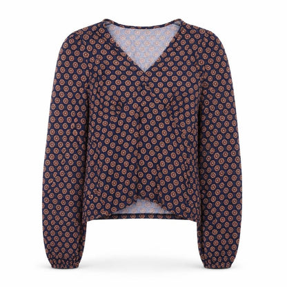 Boden Womens Blue Geometric Wrap Blouse UK 12 Long Sleeve Viscose Top
