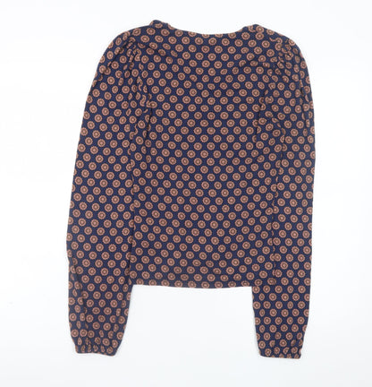 Boden Womens Blue Geometric Wrap Blouse UK 12 Long Sleeve Viscose Top