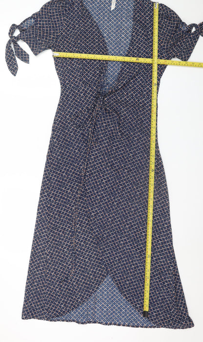 Stella Morgan Women's Blue Geometric Wrap Midi Dress Size 8