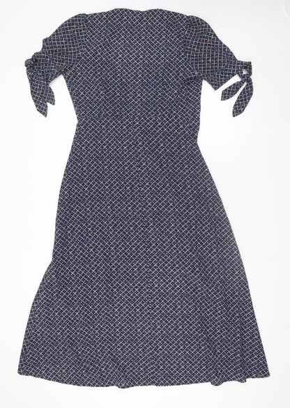 Stella Morgan Women's Blue Geometric Wrap Midi Dress Size 8