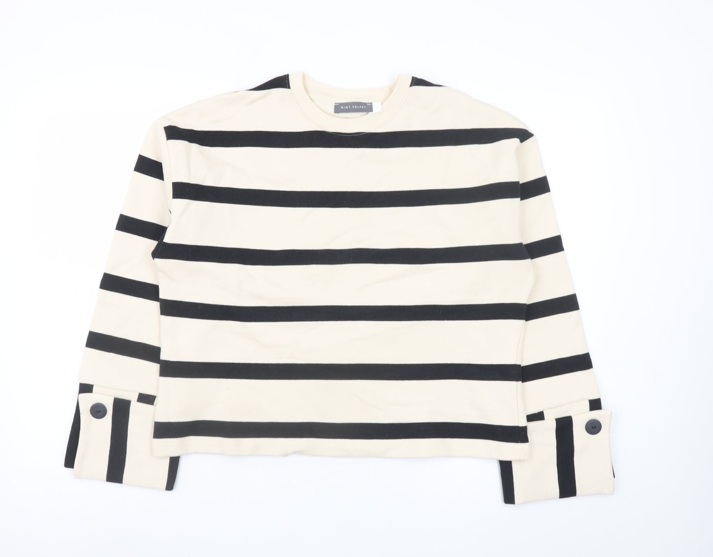 Mint Velvet Women Beige Black Striped Pullover Sweatshirt Size S