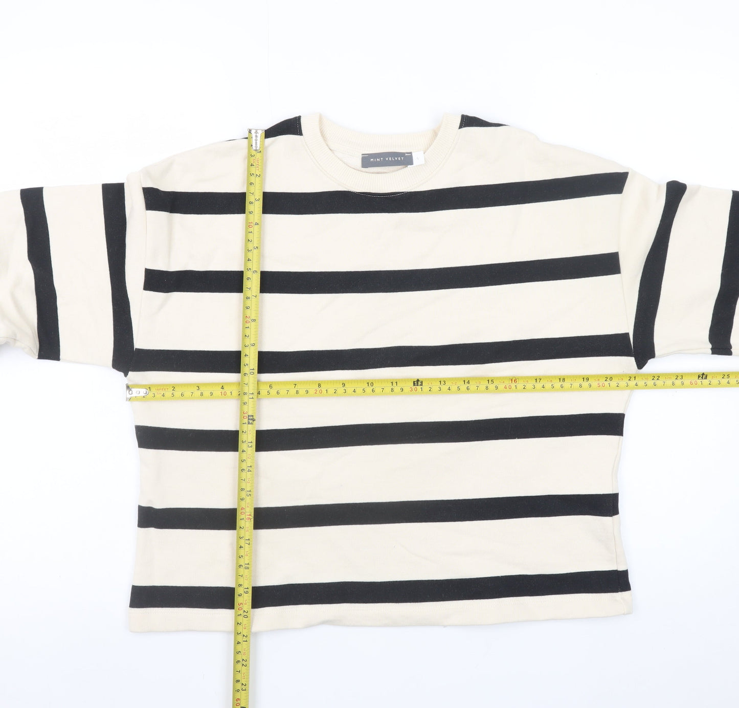 Mint Velvet Women Beige Black Striped Pullover Sweatshirt Size S