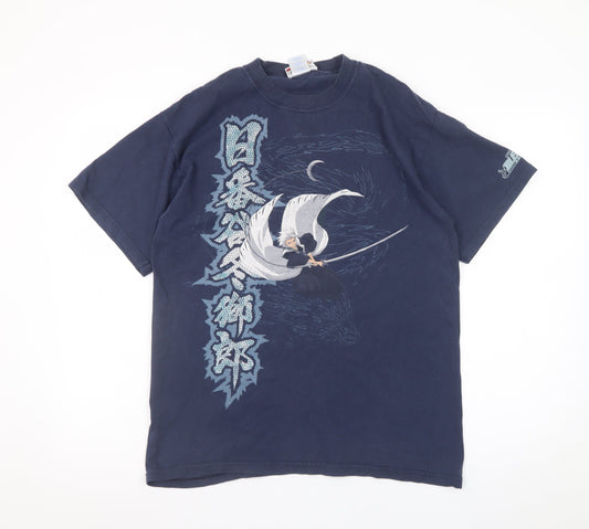 Bleach Anime Men's Navy Blue Cotton Graphic T-Shirt M Short Sleeve