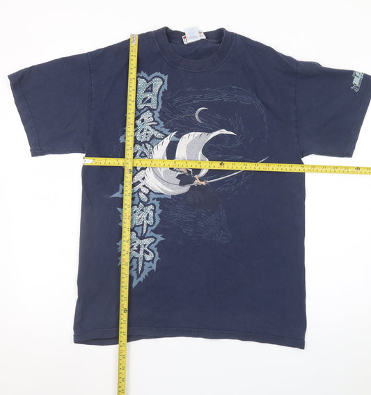 Bleach Anime Men's Navy Blue Cotton Graphic T-Shirt M Short Sleeve