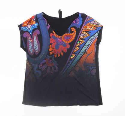 Desigual Womens Multicoloured V-Neck Lyocell T-Shirt Size 12