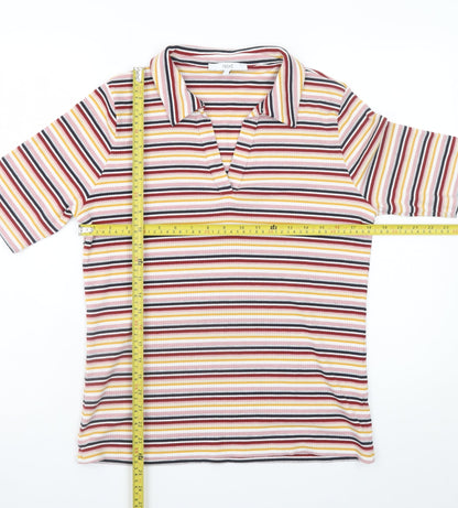 Next Women's Multicoloured Striped Polo Top Size 14 Polyester Blend