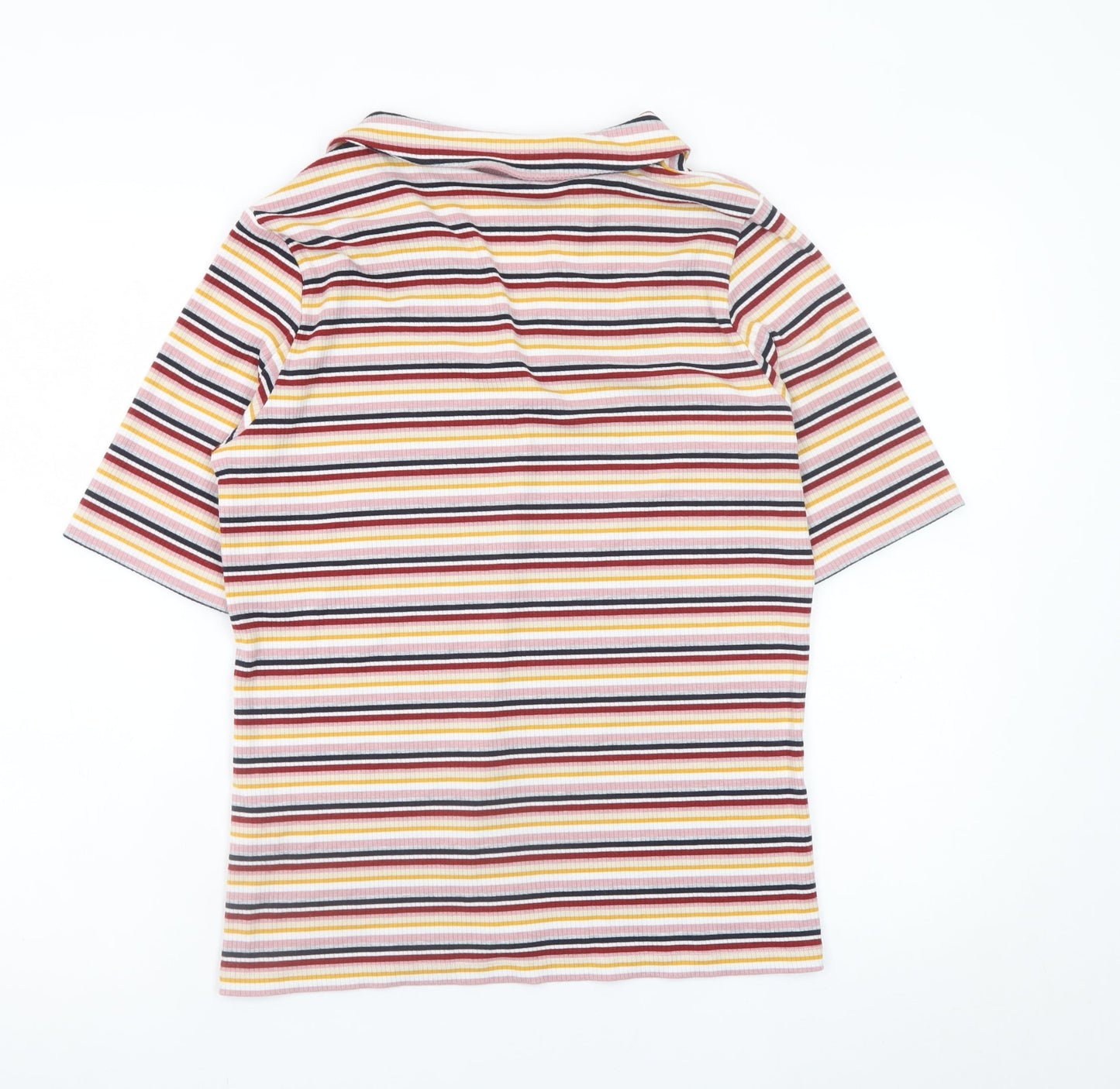Next Women's Multicoloured Striped Polo Top Size 14 Polyester Blend
