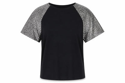 Lipsy Womens Black Sequin Sleeve Raglan Short Sleeve T-Shirt Size 12
