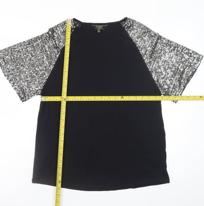Lipsy Womens Black Sequin Sleeve Raglan Short Sleeve T-Shirt Size 12