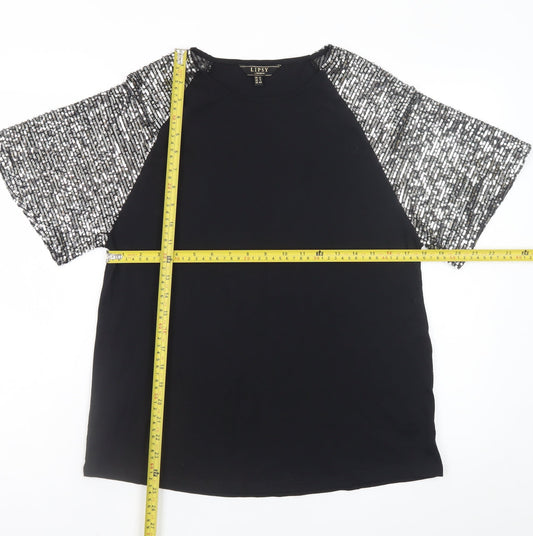 Lipsy Womens Black Sequin Sleeve Raglan Short Sleeve T-Shirt Size 12