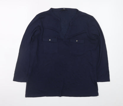 Cortefiel Women's Blue Tunic Blouse Size 10 V-Neck Long Sleeve