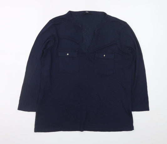 Cortefiel Women's Blue Tunic Blouse Size 10 V-Neck Long Sleeve