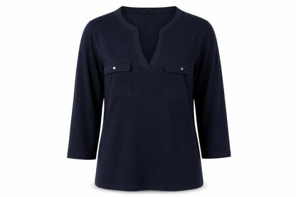 Cortefiel Women's Blue Tunic Blouse Size 10 V-Neck Long Sleeve