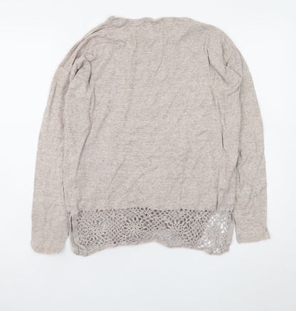 Fat Face Women's Beige Cotton Crochet Hem Jumper UK 10