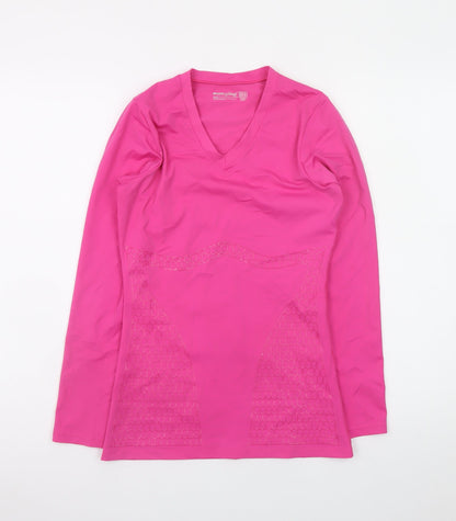 Shock Absorber Women Pink Long Sleeve V-Neck Slim Fit Gym Top M