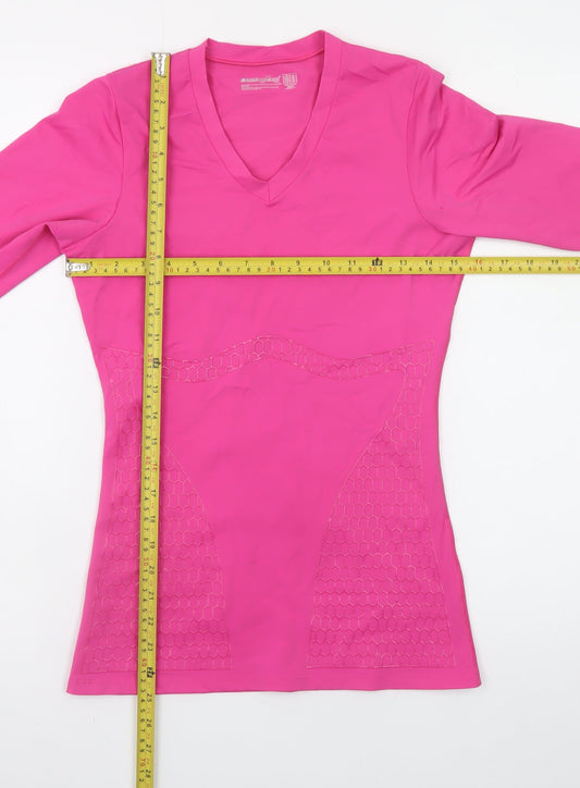 Shock Absorber Women Pink Long Sleeve V-Neck Slim Fit Gym Top M