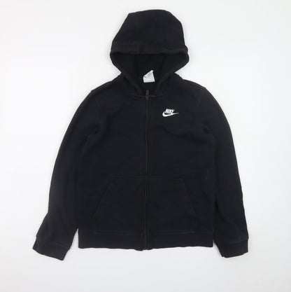 Nike Boys Black Full Zip Hoodie L 147-158cm Fleece Logo Sweatshirt