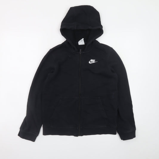 Nike Boys Black Full Zip Hoodie L 147-158cm Fleece Logo Sweatshirt