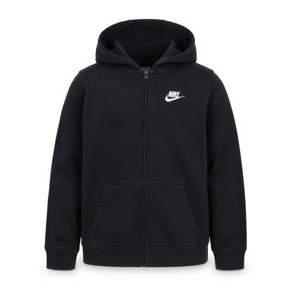 Front view of Nike boys’ black full zip hoodie l 147-158cm fleece logo sweatshirt