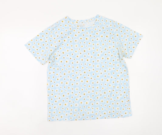 Dunnes Stores Womens Blue Floral Cotton T-Shirt Size S