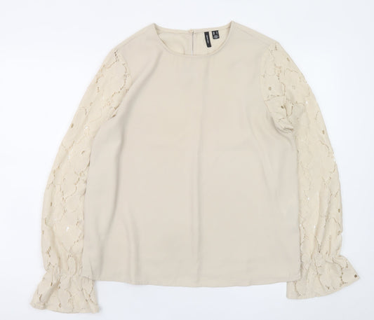 Vero Moda Women Beige Lace Sleeve Blouse M Regular Fit