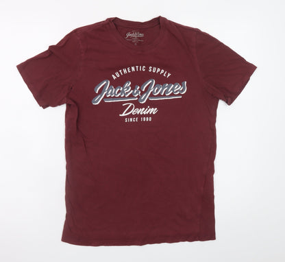 Jack & Jones Unisex Red Cotton Short Sleeve Basic T-Shirt S