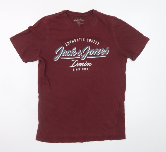 Jack & Jones Unisex Red Cotton Short Sleeve Basic T-Shirt S