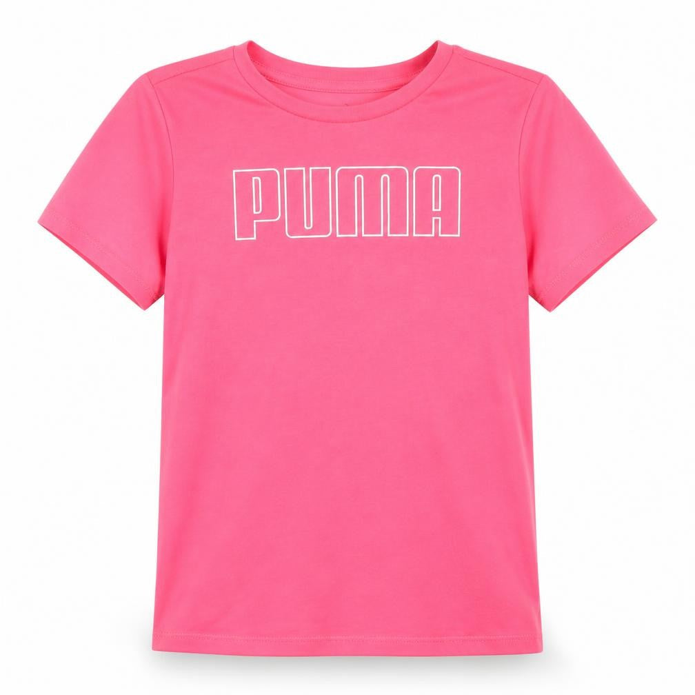 Front view of Puma girls’ pink short sleeve crew neck t-shirt 11-12 years